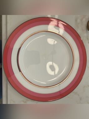 kate spade Library Lane coral Accent Plate with silver Trim